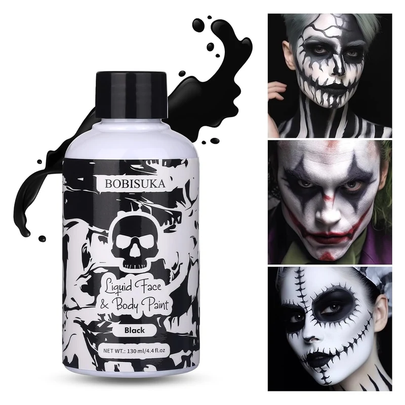 Black Face Body Paint Liquid Texture Washable Non Toxic Facepaint