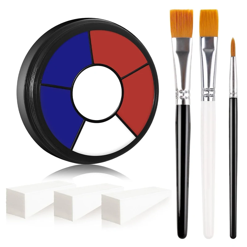 Red White Blue Cream Face & Body Paint Palette Kit with 3 Brushes