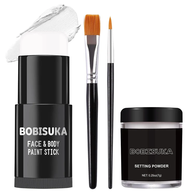 White Face Paint Stick + Setting Powder+ 2 Paintbrushes Set