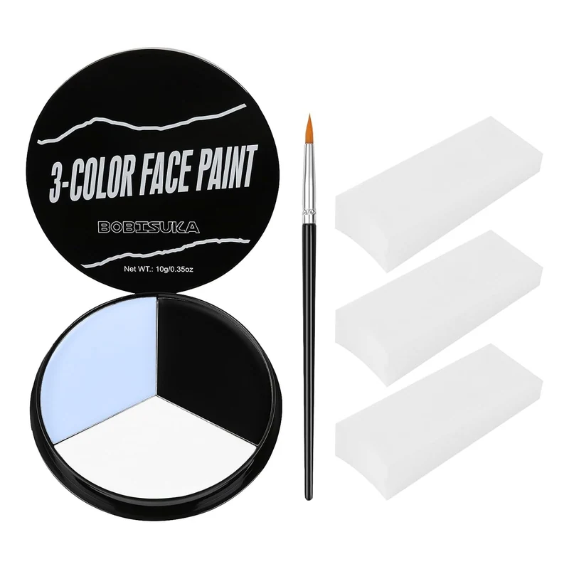 White Black Grey Face Body Paint + 3PC Sponge + Brush