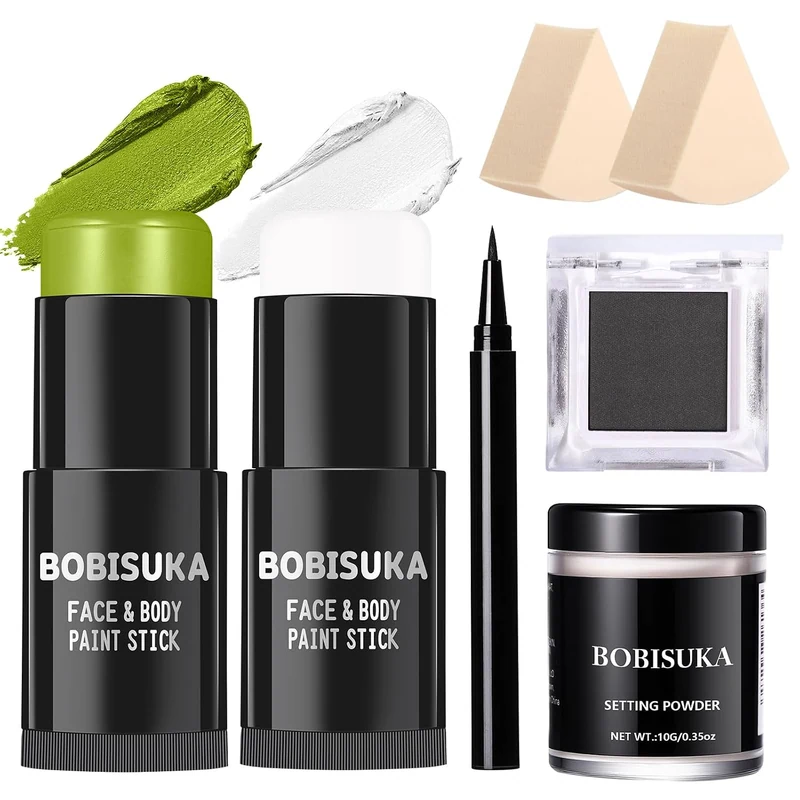 Light Green & White Face Body Paint Stick Kit with Black Eyeshadow