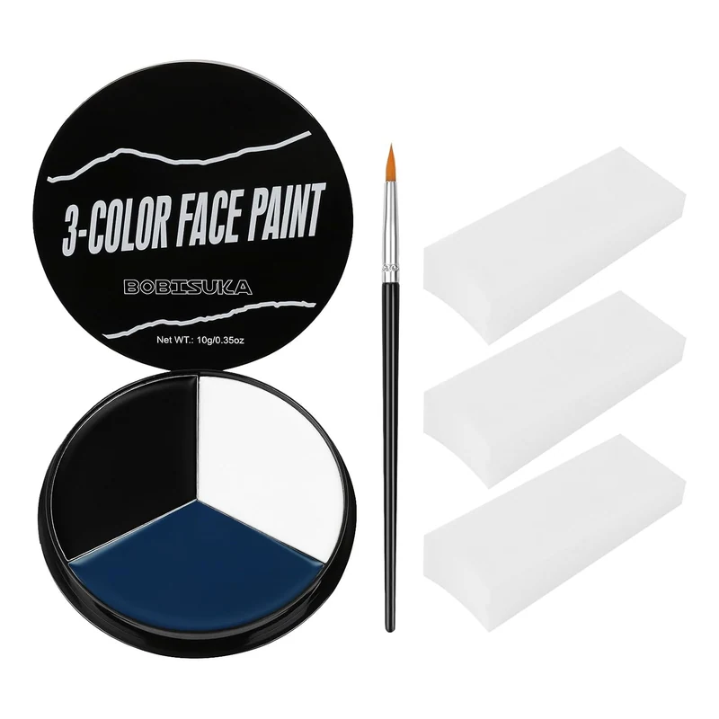 White Black Blue Face Paint + 3PC Sponge + Brush Body Paint Set