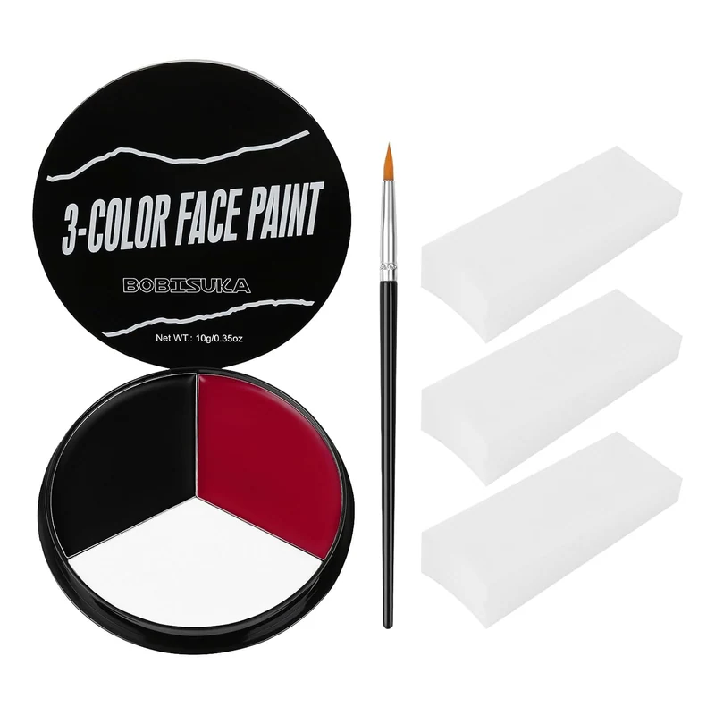 Black White Red Face Paint + 3PC Sponge + Brush