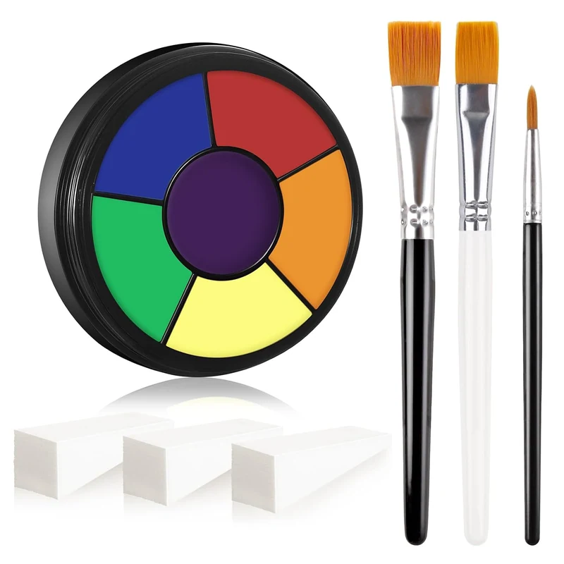Rainbow Cream Face & Body Paint Palette Kit with 3 Brushes 3