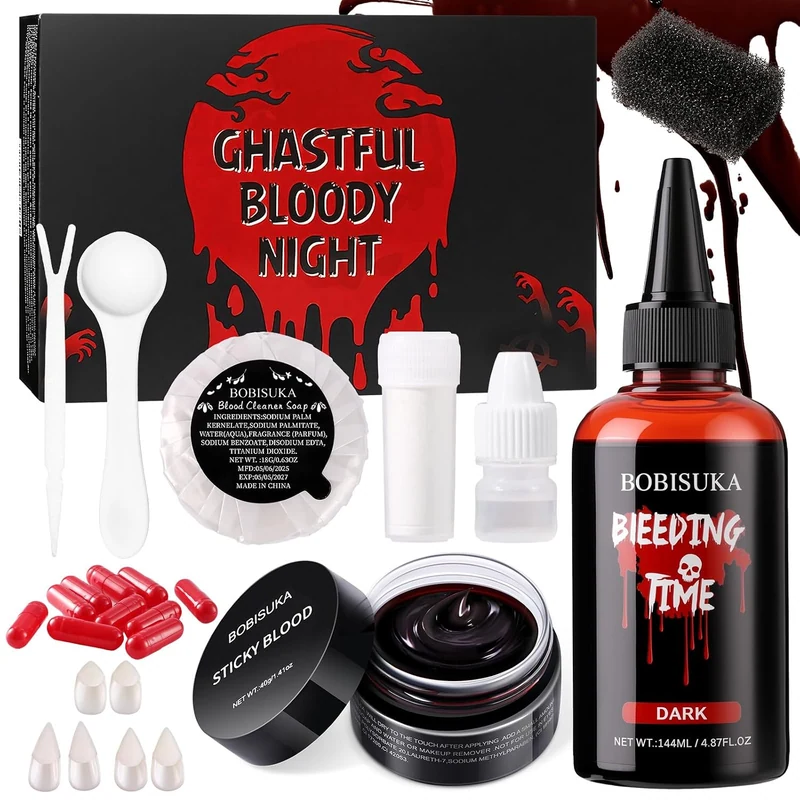 Halloween Fake Blood Set, 4.87oz Dark Dripping Blood + Coagulated