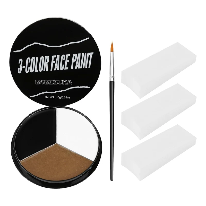 Black White Metallic Brown Face Paint+3PC Sponge+Brush Body Paint