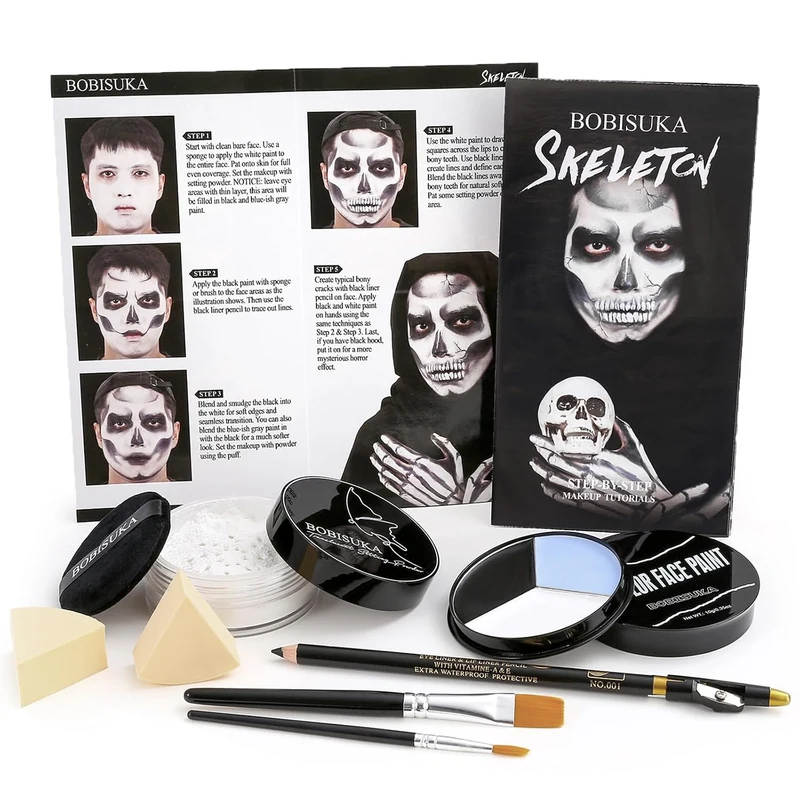 Halloween Skeleton Makeup, Complete Skull Makeup Kit Face Paint