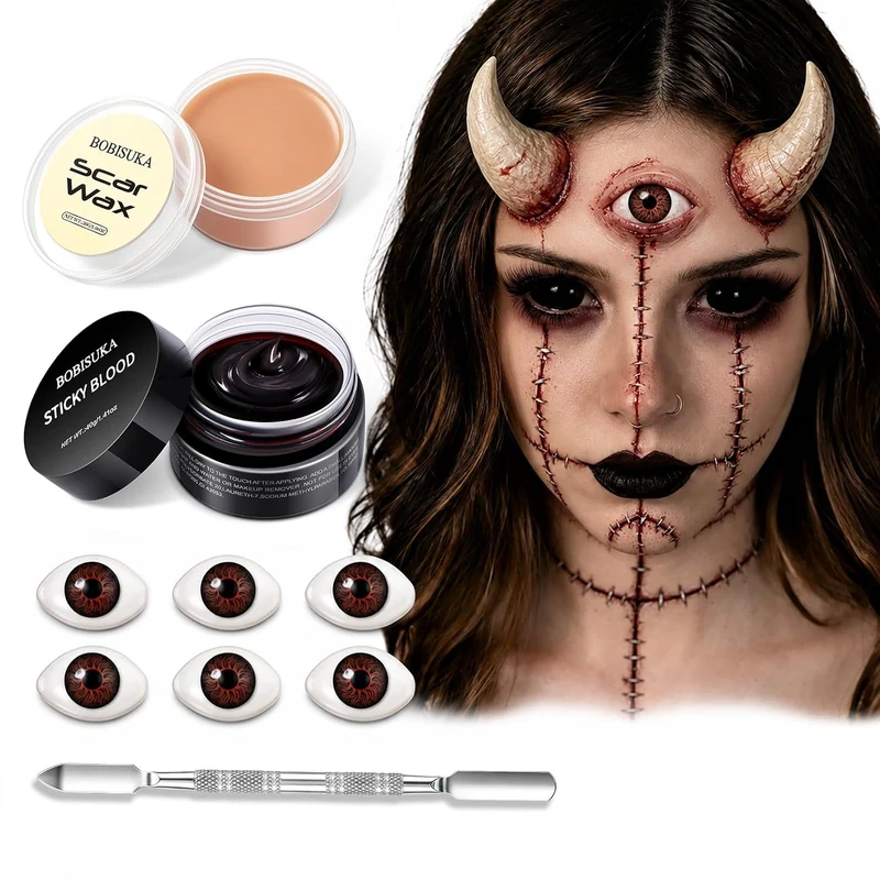 Halloween SFX Makeup Kit, Special Effects Makeup Set Includes Fake, Third-Eye Demon