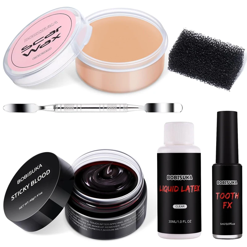 Halloween SFX Makeup Kit, Special Effects Makeup Set Includes Fake, Liquid Latex & Black Tooth