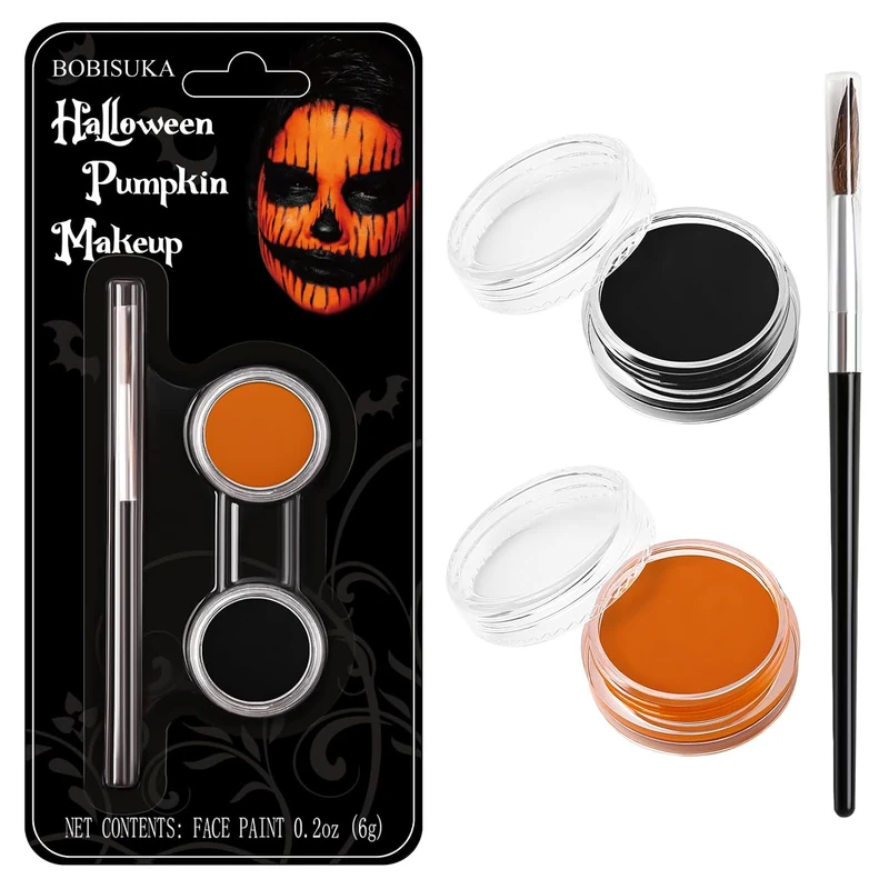 Black Orange Face Paint Pumpkin Character Makeup Kit Halloween Set