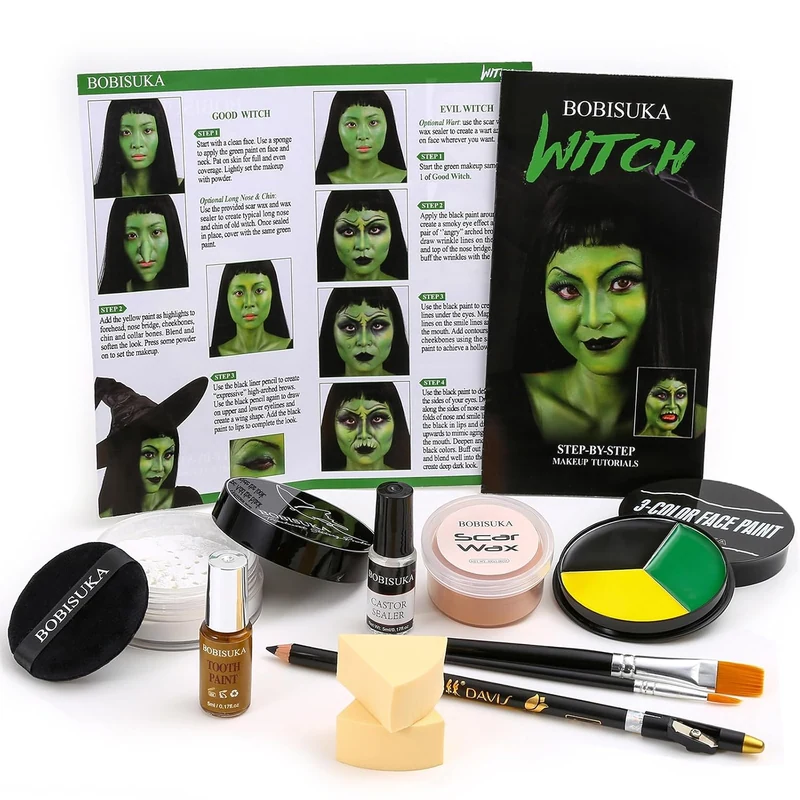 Halloween Witch Makeup, Complete Green Witch Make Up Kit SFX