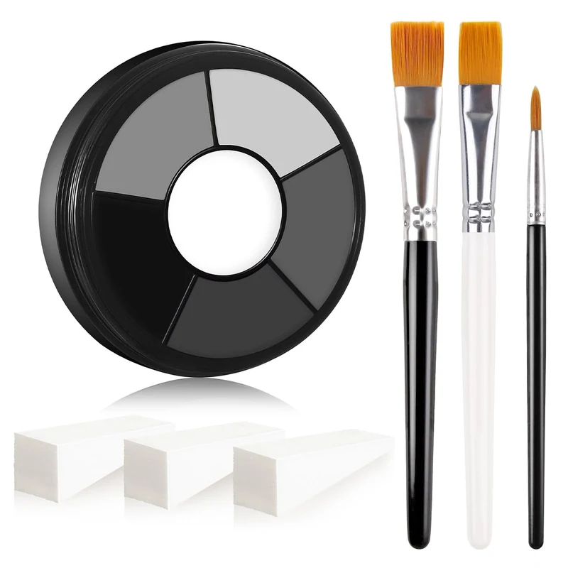 Grey Cream Face & Body Paint Palette Kit with 3 Brushes 3 Sponges