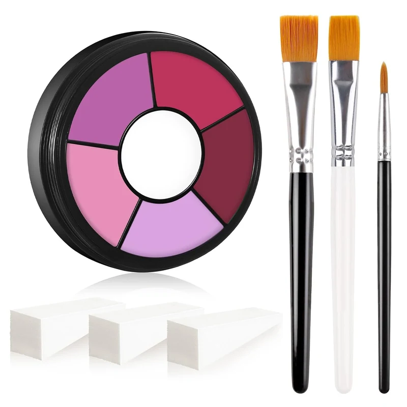 Pink Cream Face & Body Paint Palette Kit with 3 Brushes 3 Sponges