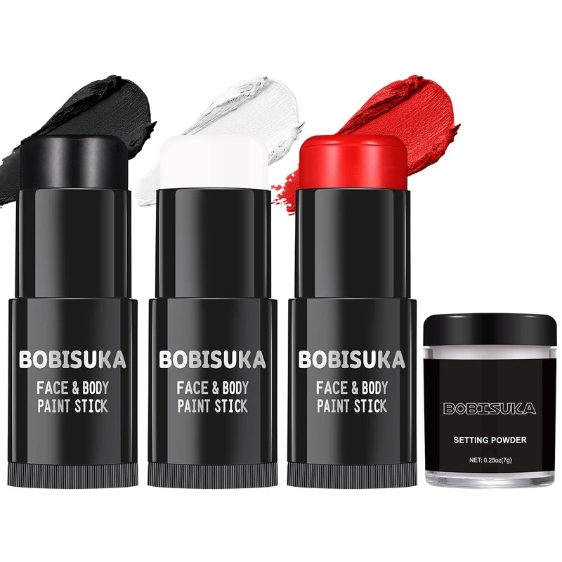 Black White Red Face Paint Stick with Setting Powder Set Clown