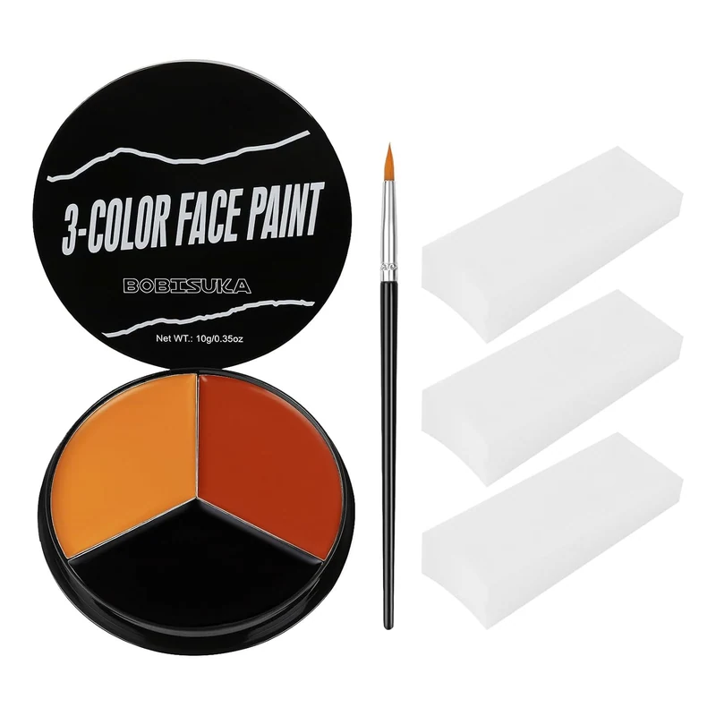 Black Red Orange Face Body Paint + 3PC Sponge + Brush